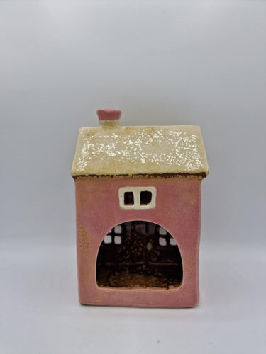 Pink Heart Ceramic Tealight Cottage