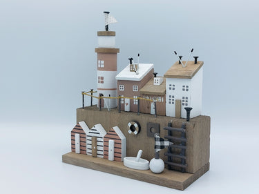 Wooden Lighthouse & Harbour Village Scene