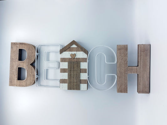 'BEACH' Wire and Wood Beach Hut Sign