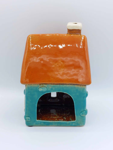 Ceramic House Tealight In Dark Teal