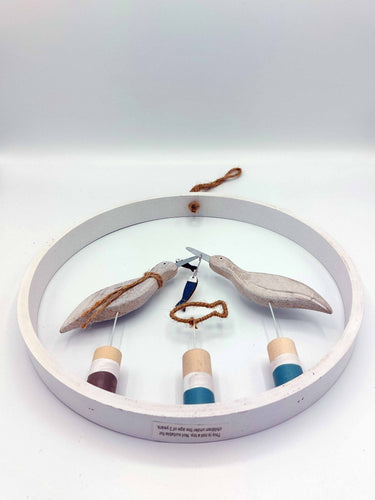 Round Wall Hanging "White Fishing Bird Duo"