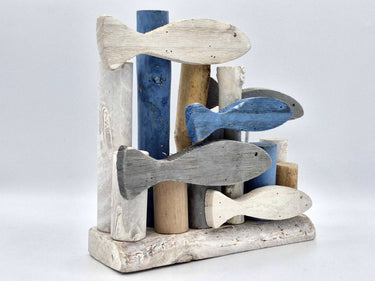 Fish Shoal Wooden Ornament "Blue & White"