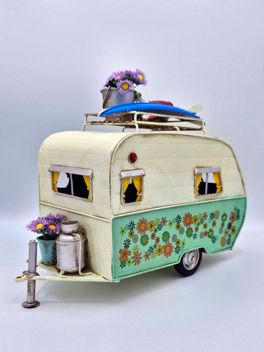 Retro Tin Caravan Model In Green