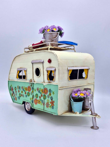 Retro Tin Caravan Model In Green