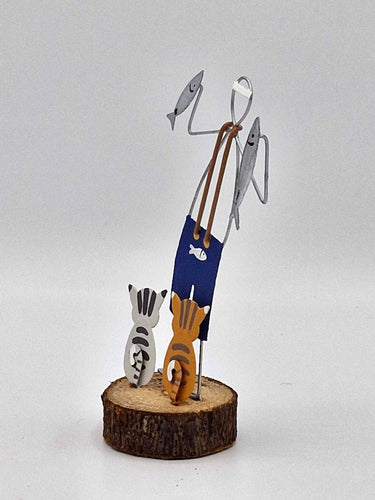 Fisherman & Cats Wire Figure