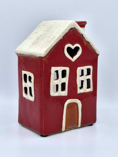Red Ceramic Tealight House With Heart