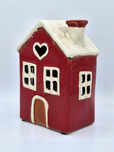 Red Ceramic Tealight House With Heart