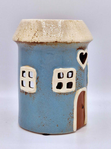 Blue Ceramic Wax Melt/Oil Burner, Round Heart Cottage
