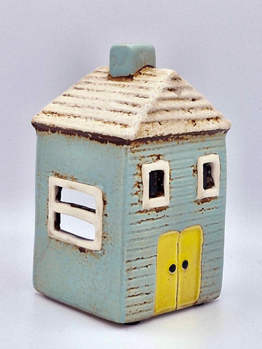 Small Pale Blue Ceramic House Tea Light Holder