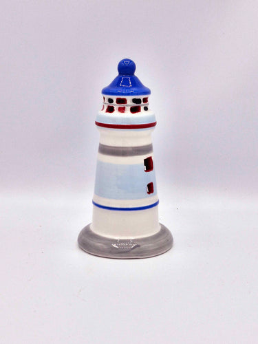 Light-up Ceramic Lighthouse In Red,White, Grey & Blue