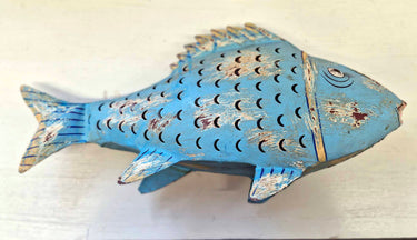 Rustic Blue Metal Fish Tea-light