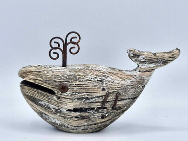 Rustic Whale Ornament In Wood & Metal