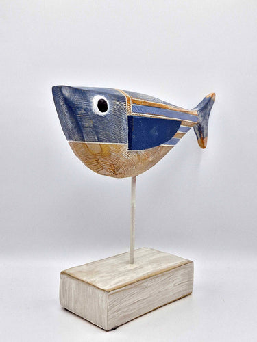 Blue Resin Fish Ornament - Wooden Effect