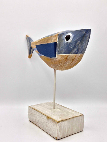 Blue Resin Fish Ornament - Wooden Effect