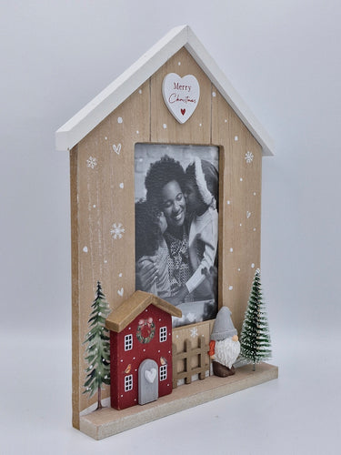 Wooden Photo Frame "Red Festive Cottage"