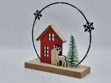 "Reindeer Winter Cottage" LED Hoop