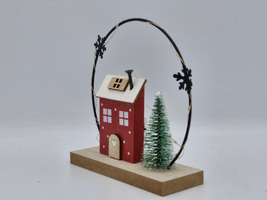 "Winter Cottage & Pine Tree" LED Festive Christmas Scene