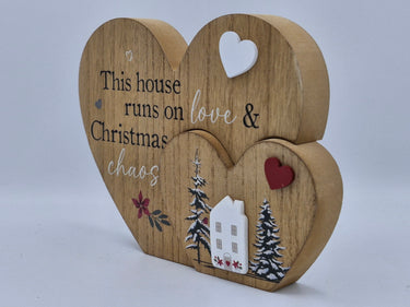 Wooden Christmas Heart With Cut -LOVE & CHAOS