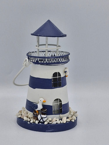 White & Dark Blue Metal Lighthouse Tealight