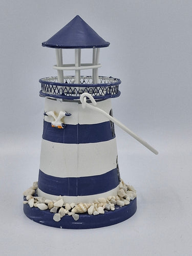 White & Dark Blue Metal Lighthouse Tealight