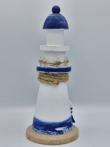 Blue & White Wooden LED Lighthouse