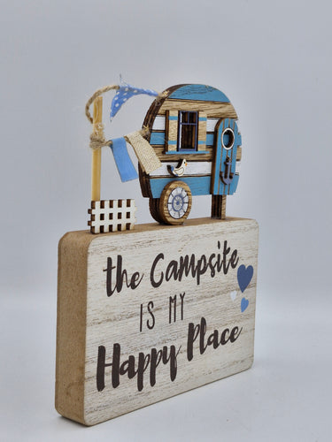 Wooden Caravan Scene: Campsite is my Happy Place