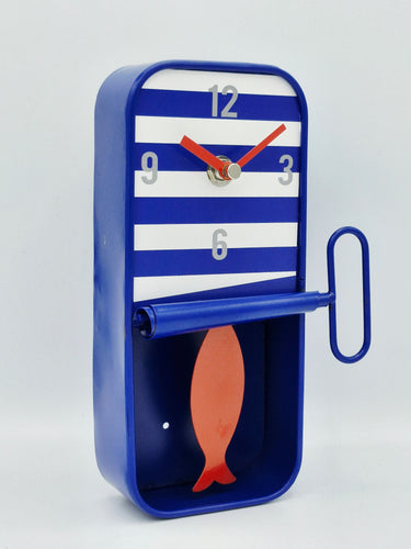 Small Dark Blue and White Sardine Tin Clock