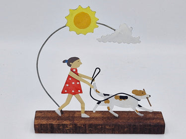 Dog Walker Ornament in Wood & Metal