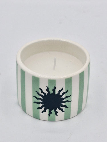 Green Stripy Ceramic Soleil Candle Jar