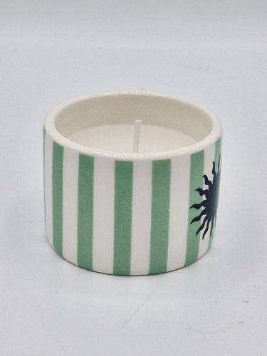 Green Stripy Ceramic Soleil Candle Jar