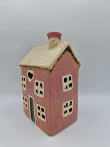 Pink Heart Ceramic Tealight Cottage
