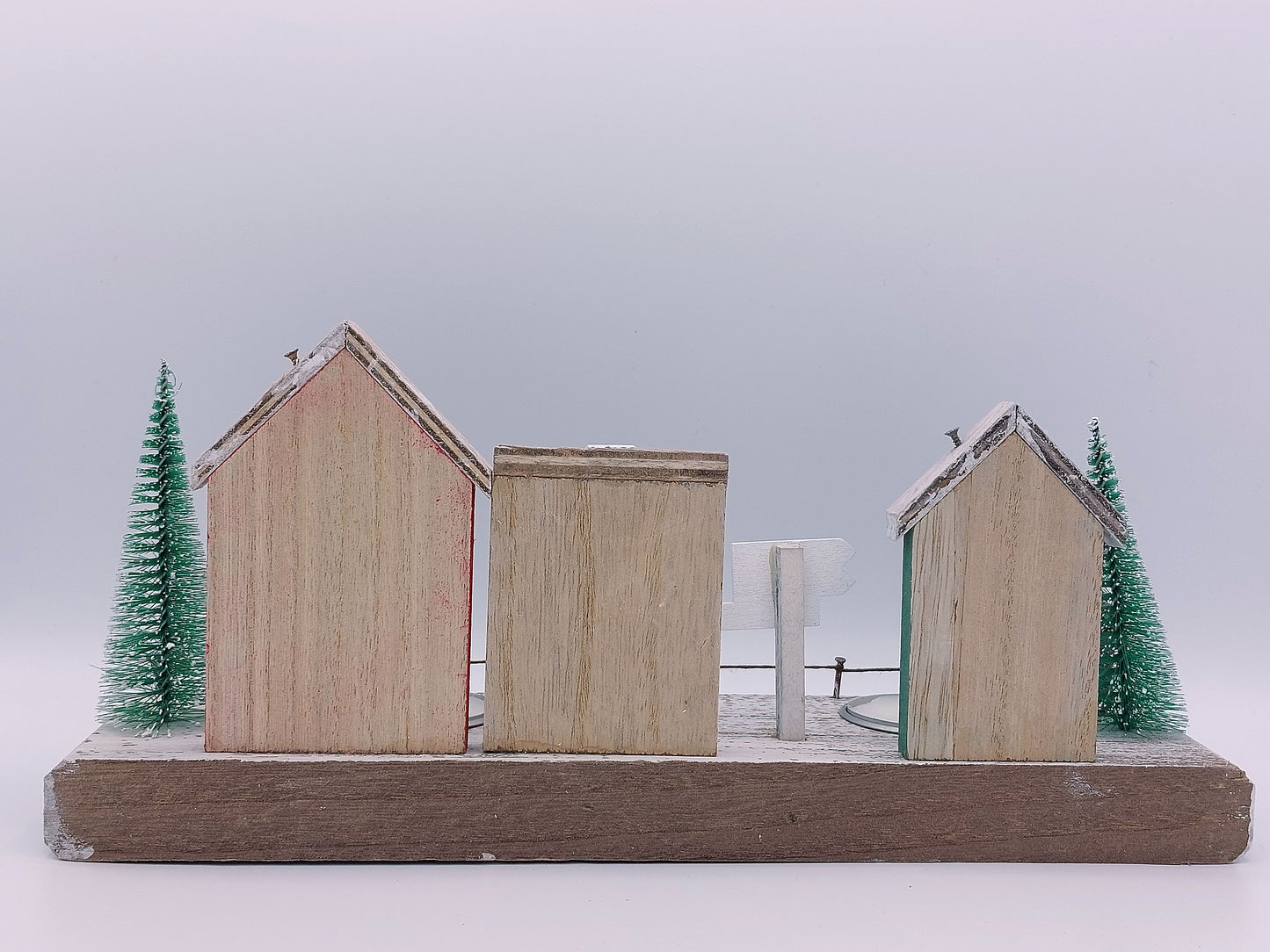 Christmas Wooden Houses Tea Light Set in a Retro Style