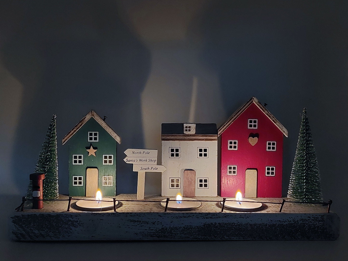 Christmas Wooden Houses Tea Light Set in a Retro Style