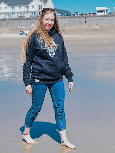 Unisex Navy Hoody "Tywyn Sheep In Sunnies"