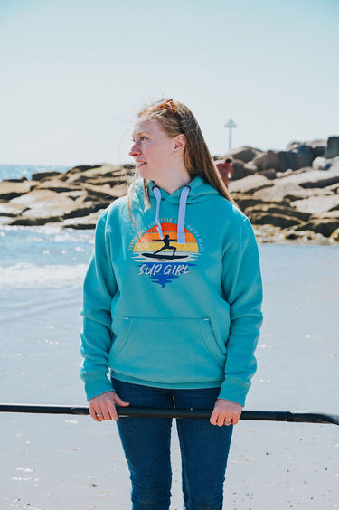 Women's Blue Hoody "SUP Girl, My Happy Place"