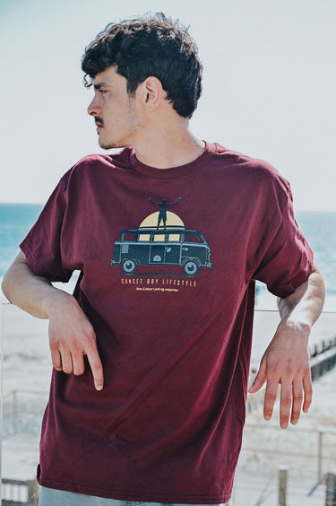 Men's Maroon Cotton T-Shirt "Home Is Where I Park My Campervan"