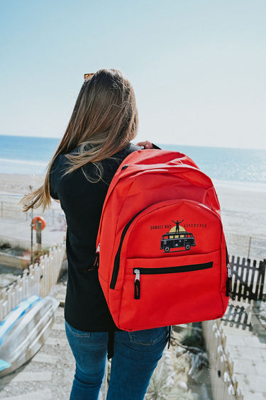 Red Backpack/Rucksack "Campervan At Sunset Logo"