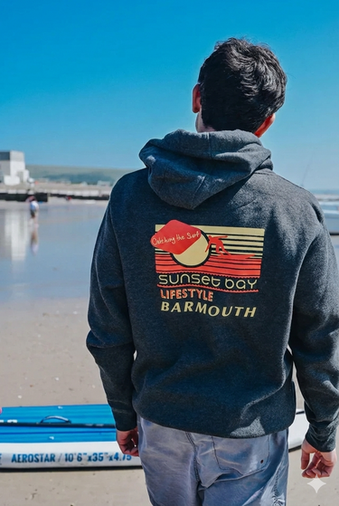 Unisex Grey Melange Hoody "Catching The Surf Barmouth"