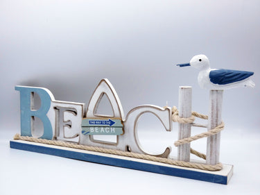 Freestanding Wooden Beach Sign With Gull