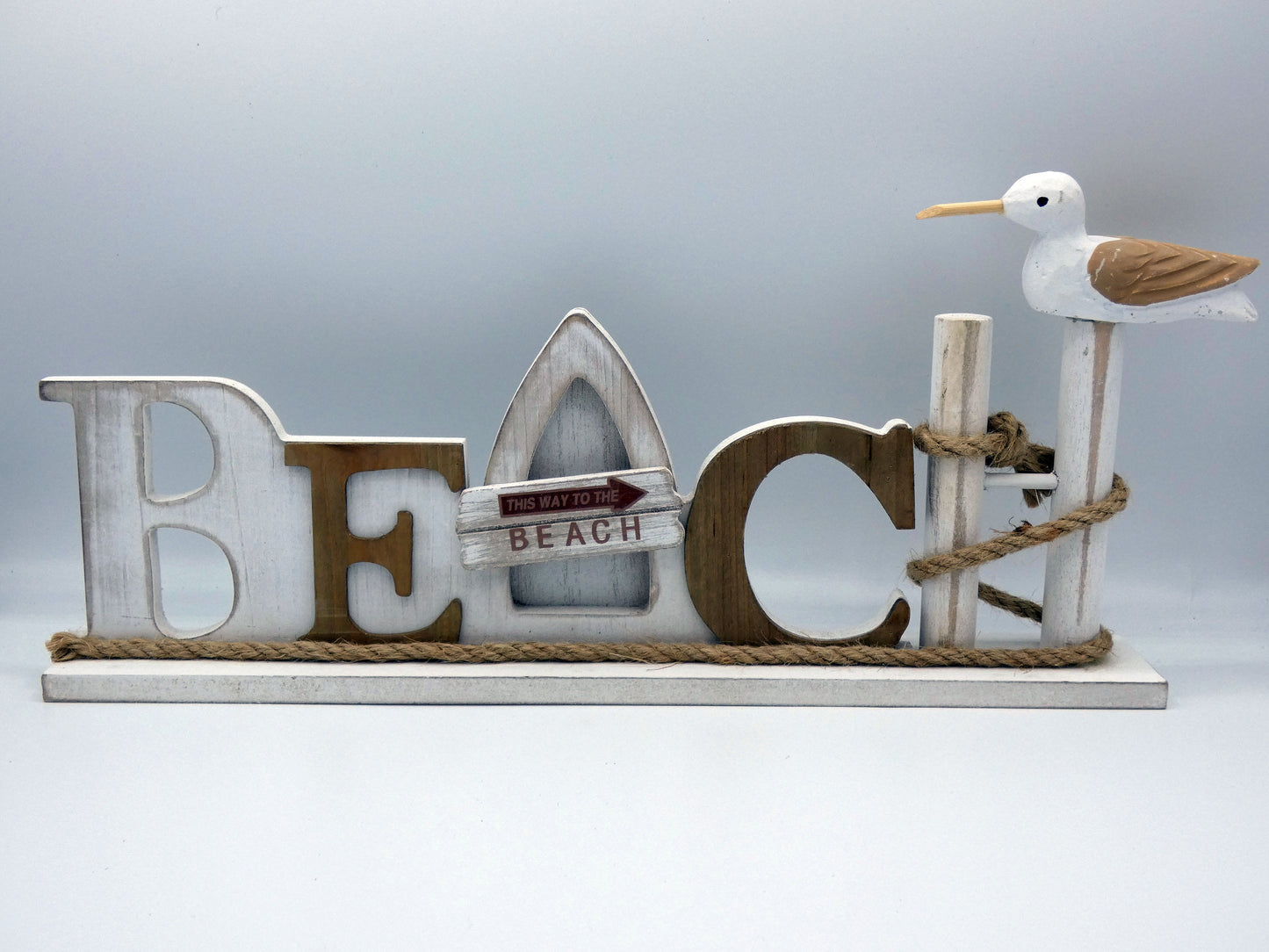 Funky Painted Wooden Beachy Standing Plaque with a Gull