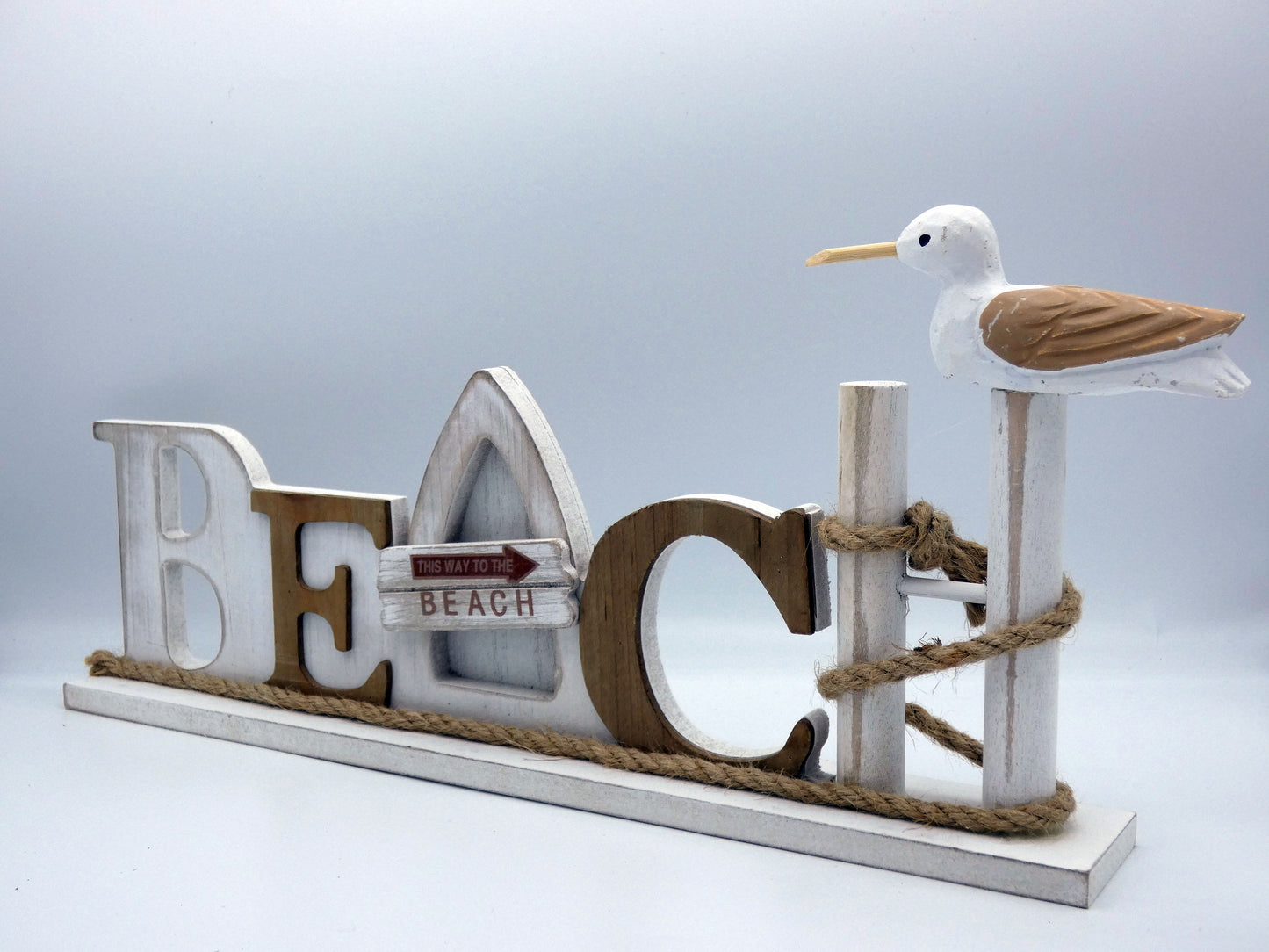 Funky Painted Wooden Beachy Standing Plaque with a Gull