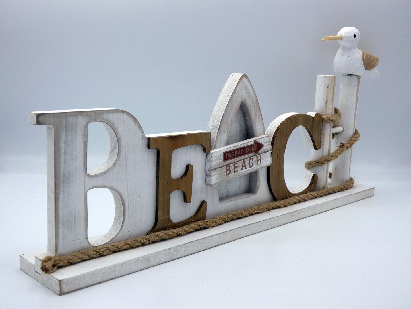 Funky Painted Wooden Beachy Standing Plaque with a Gull