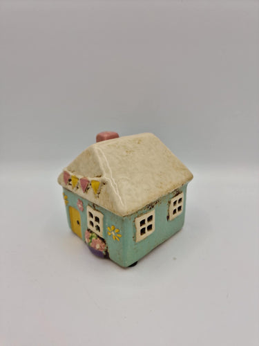Small Blue Ceramic Bunting Cottage Tealight