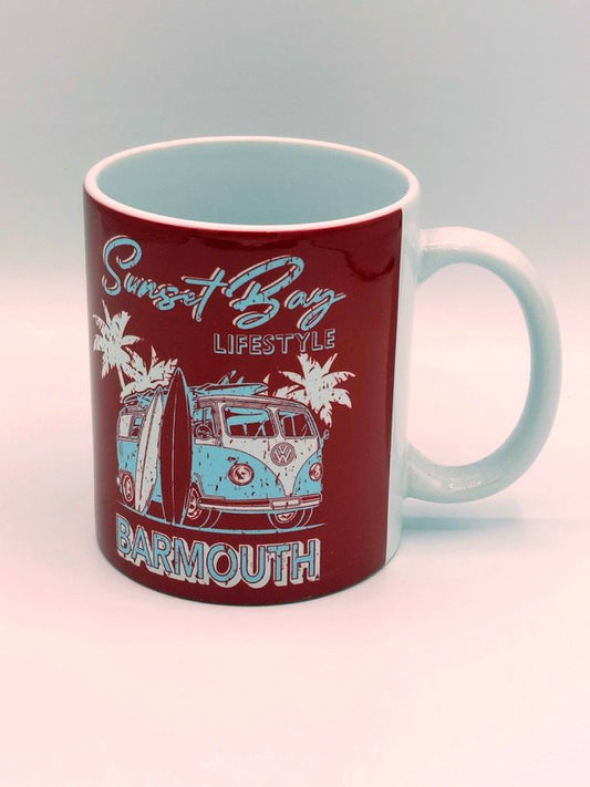 Red Barmouth Campervan and Surf board Mug