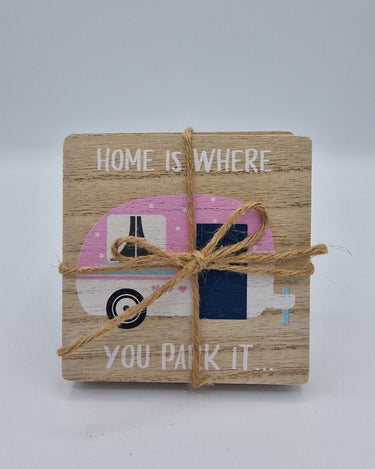 Colourful Wooden Caravan Coaster Set