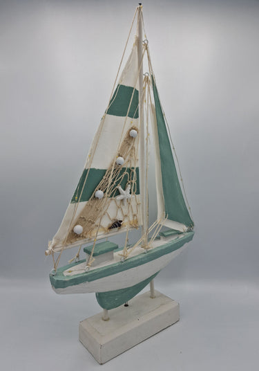 Teal & White Wooden LED Sailing Boat