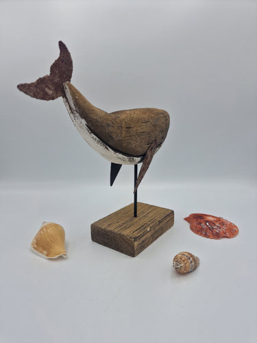 Small Rustic Wood & Metal Whale