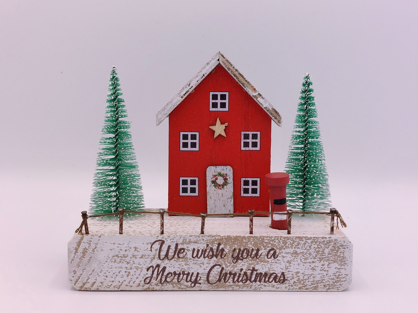 Retro Christmas Wooden House Scene
