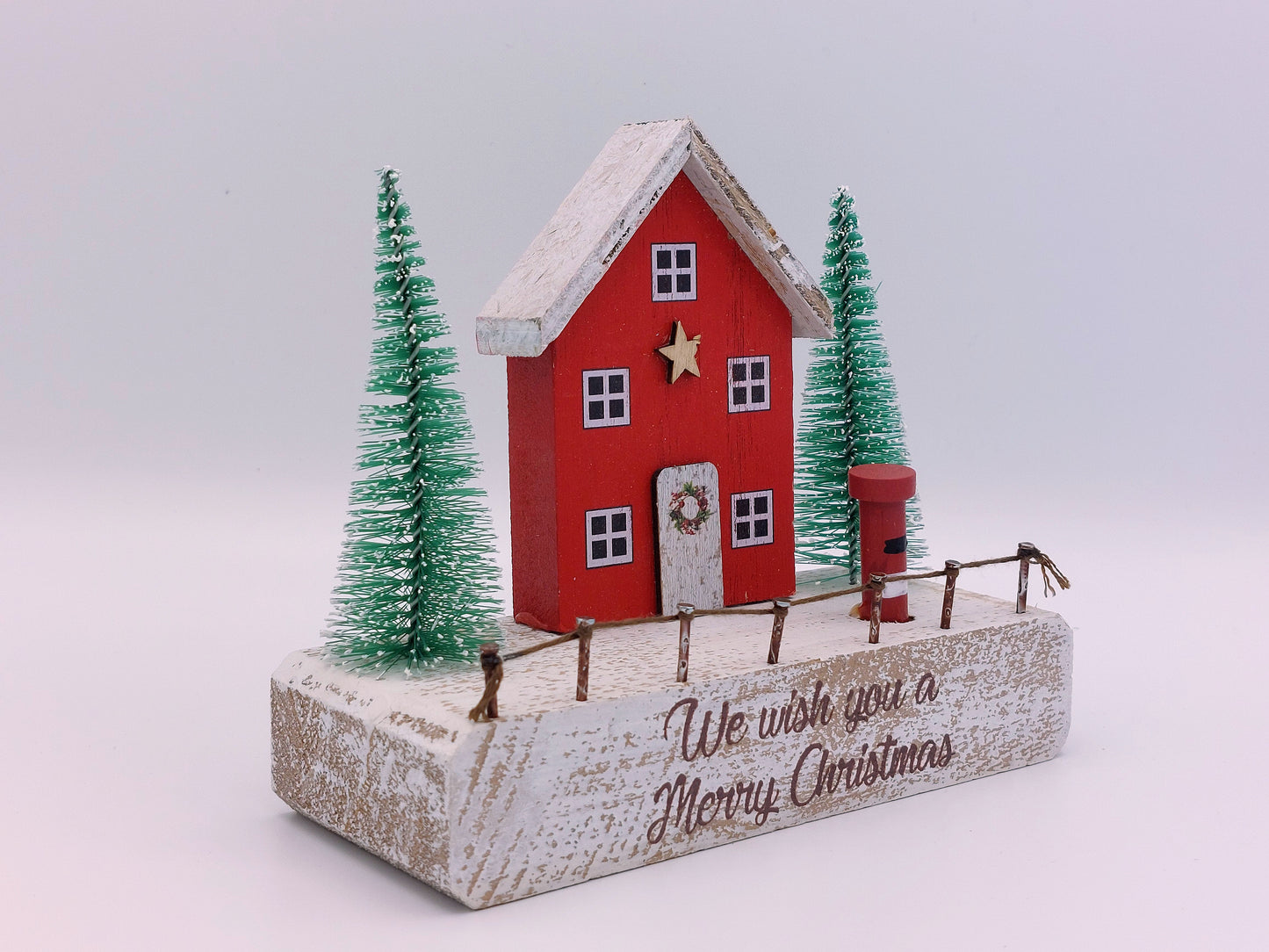 Retro Christmas Wooden House Scene