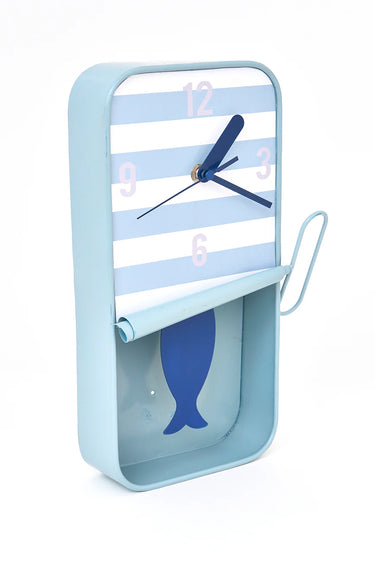 Stripy Teal Sardine Tin Wall Clock Small